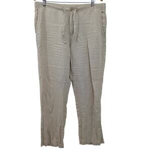 Women's 100% Linen Women's Tan Pants Size Large Drawstring by Ocean and Coast